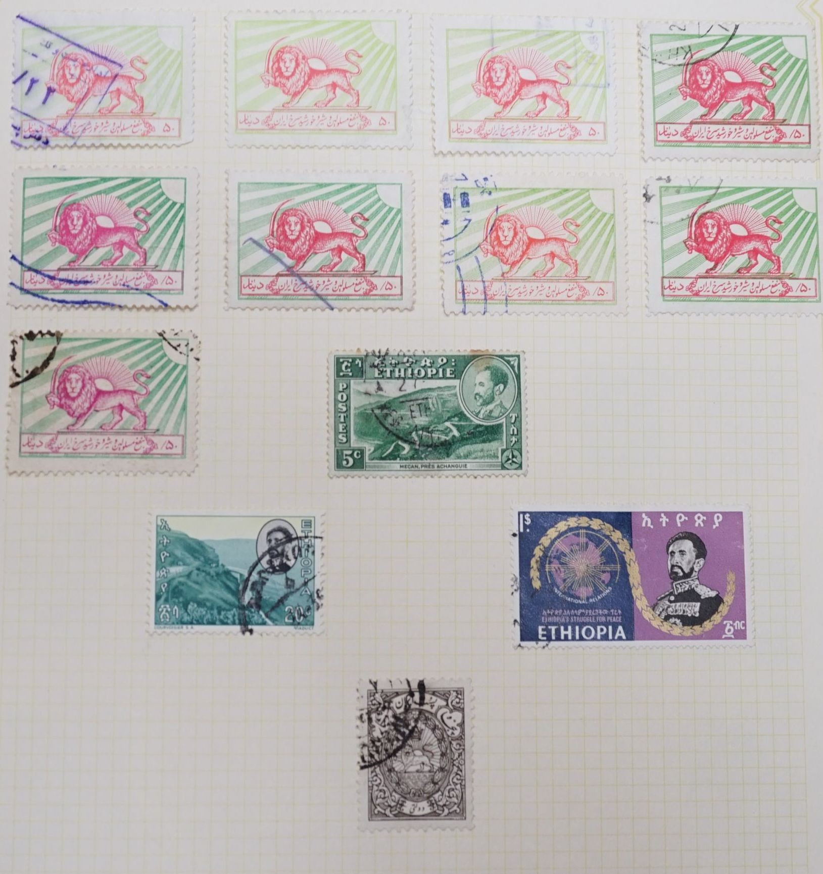 Album world stamps with Bechuanaland 1932 set - 10sh. mint, Bermuda, Falkland Is. 1938 set - £1 mint, G.B. 1d reds, Leeward Is. 1890- 5sh. mint, Swaziland 1933 set -10sh. mint, Virgin Is. German Colonies